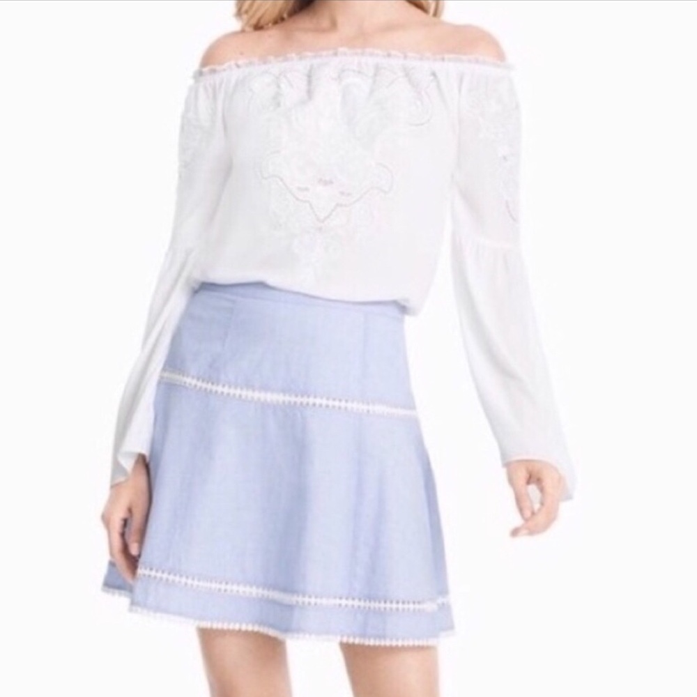 Blue and White Chambray/Cotton WHBM Skirt